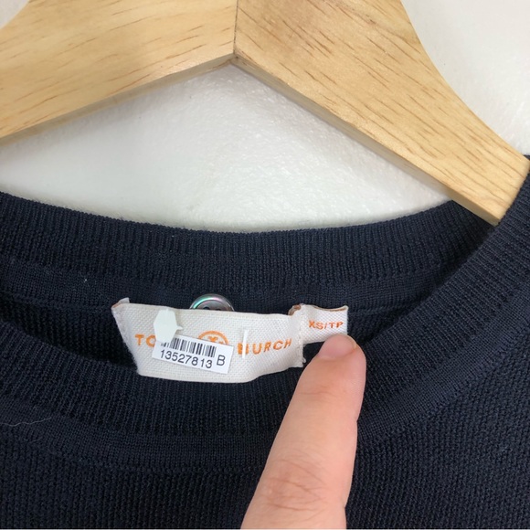 Tory Burch Dark Navy 100% Merino wool short sleeve sweater size xs - Picture 2 of 10